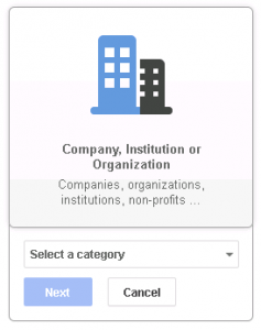 Company, Institution or Organization Page icon Select Category
