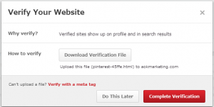 Pinterest - Verify Your Site Options