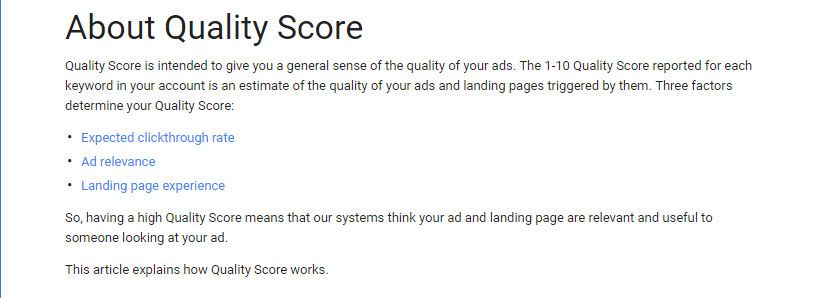 Google ecommerce AdWords Quality Score