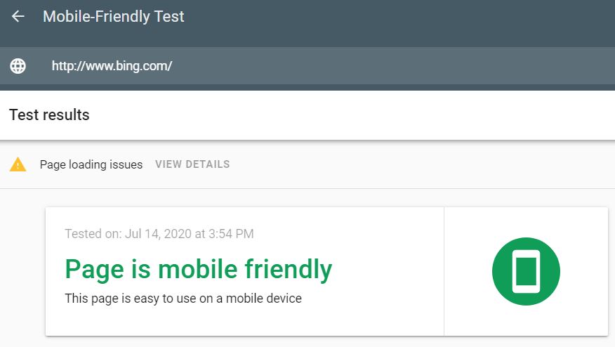 mobile friendly test bing