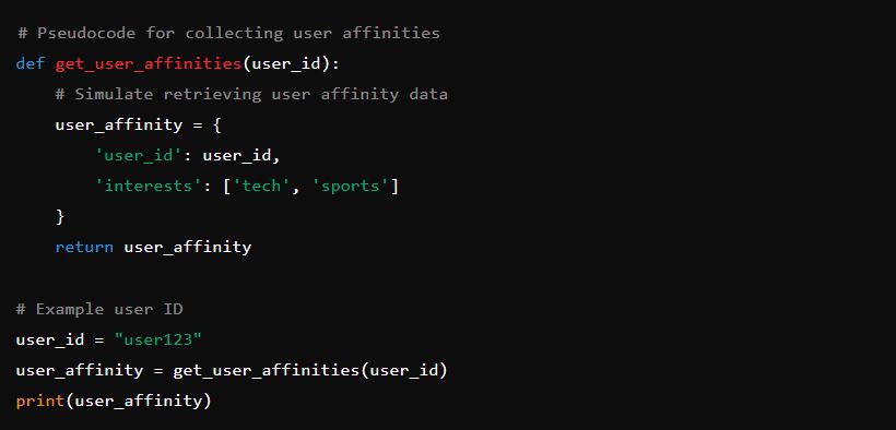 Pseudocode for collecting user affinities