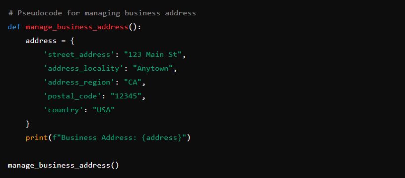 Pseudocode for managing business address
