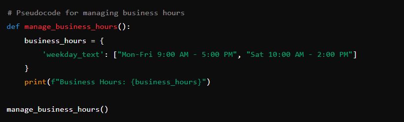 Pseudocode for managing business hours
