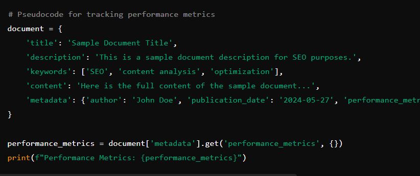 Pseudocode for tracking performance metrics