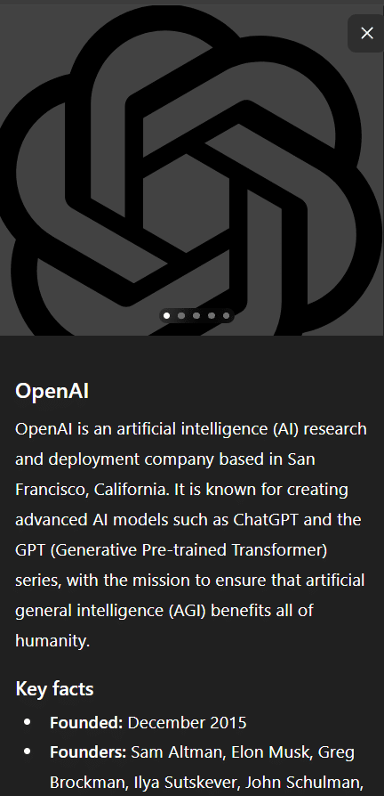An image of the OpenAI Entity Panel in ChatGPT