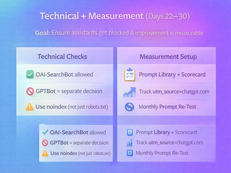 Illustration of actions in a ChatGPT visibility checklist