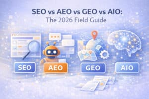 Image: SEO vs GEO vs AEO vs AIO: Same Mission, Different Scoreboards