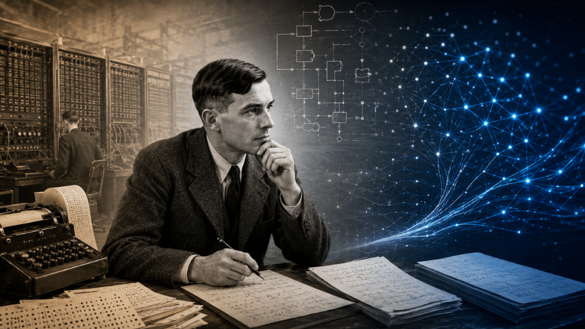 A beginner-friendly look at the early history of artificial intelligence, from ancient dreams of thinking machines to Alan Turing and early computers.