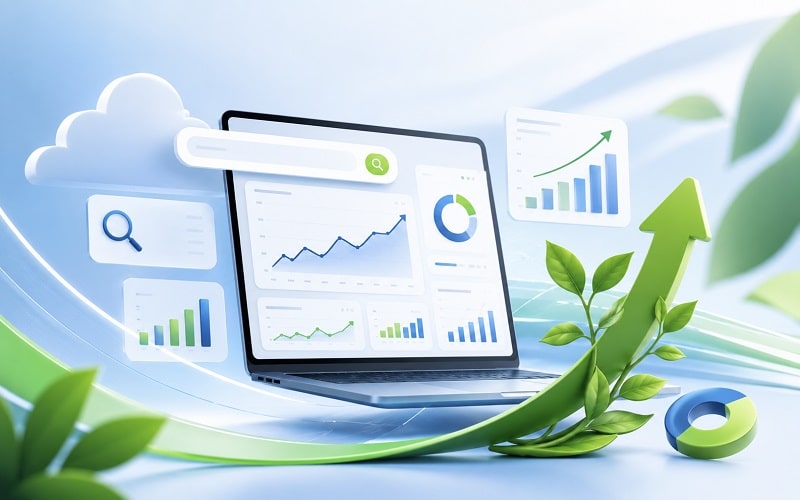 SaaS SEO agency team analyzing software search rankings, organic traffic, and sustainable growth performance.